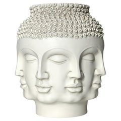 White Ceramic Fornasetti Style Buddha Head Perpetual Face Vase by TMS 2006