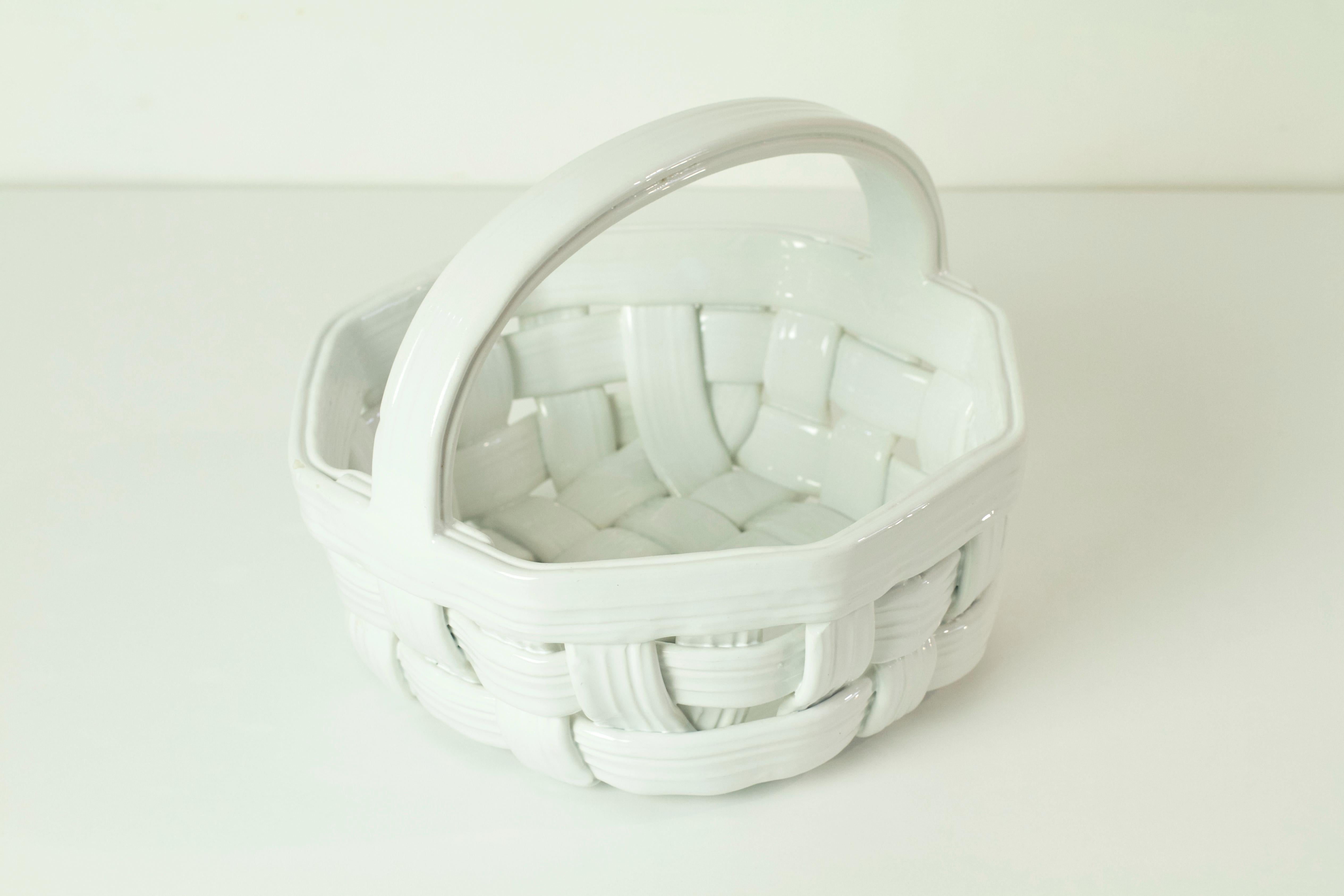 white ceramic easter basket