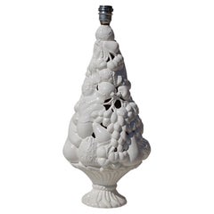 Retro White Ceramic Fruit Basket Lamp, Italy, 1970s