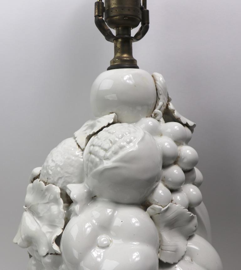 Hollywood Regency White Ceramic Fruit Table Lamp