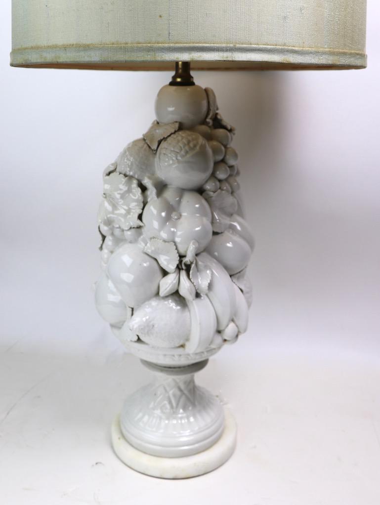 20th Century White Ceramic Fruit Table Lamp