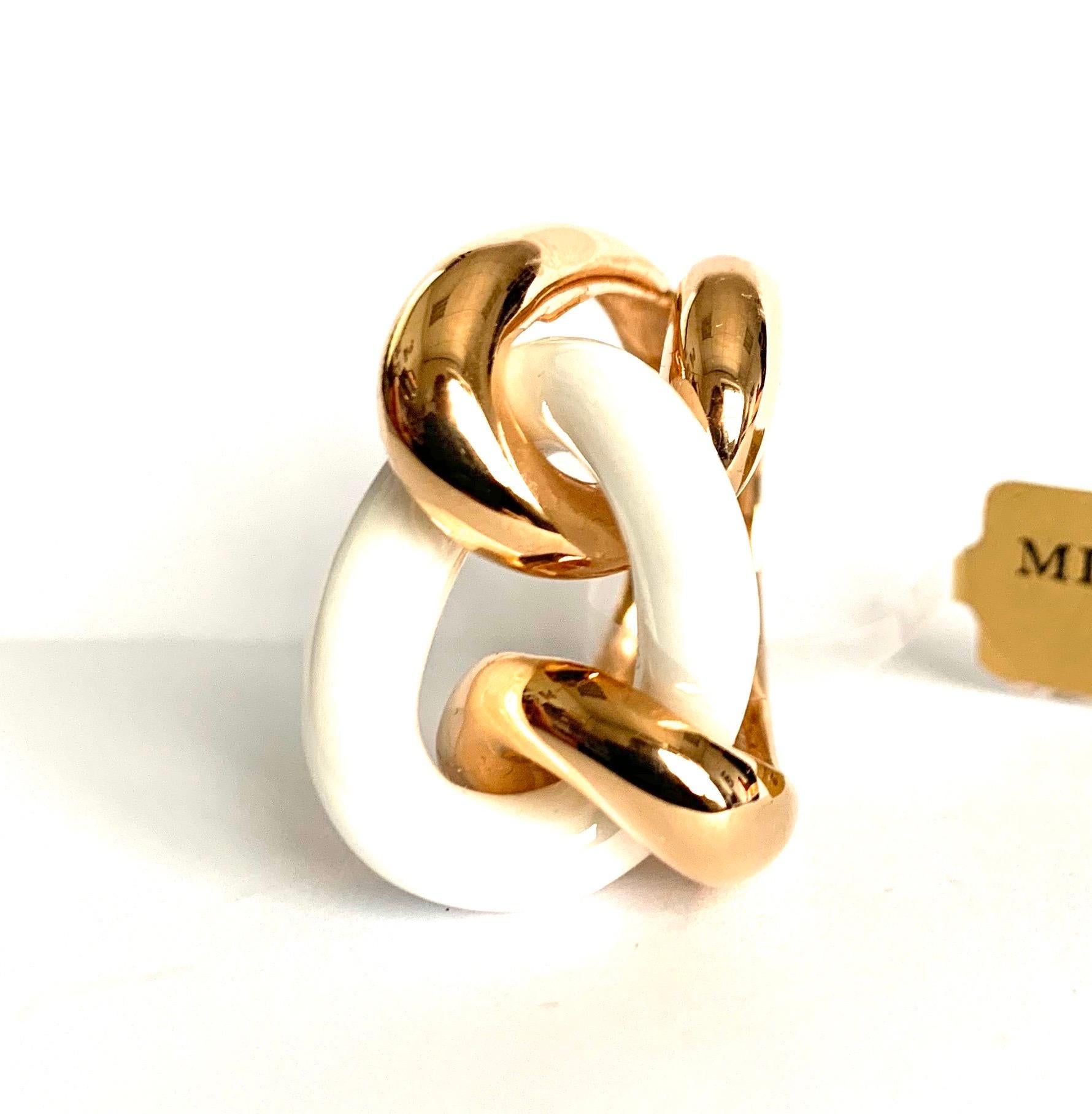 White Ceramic Groumette Ring 18 Karat Rose Gold For Sale 3