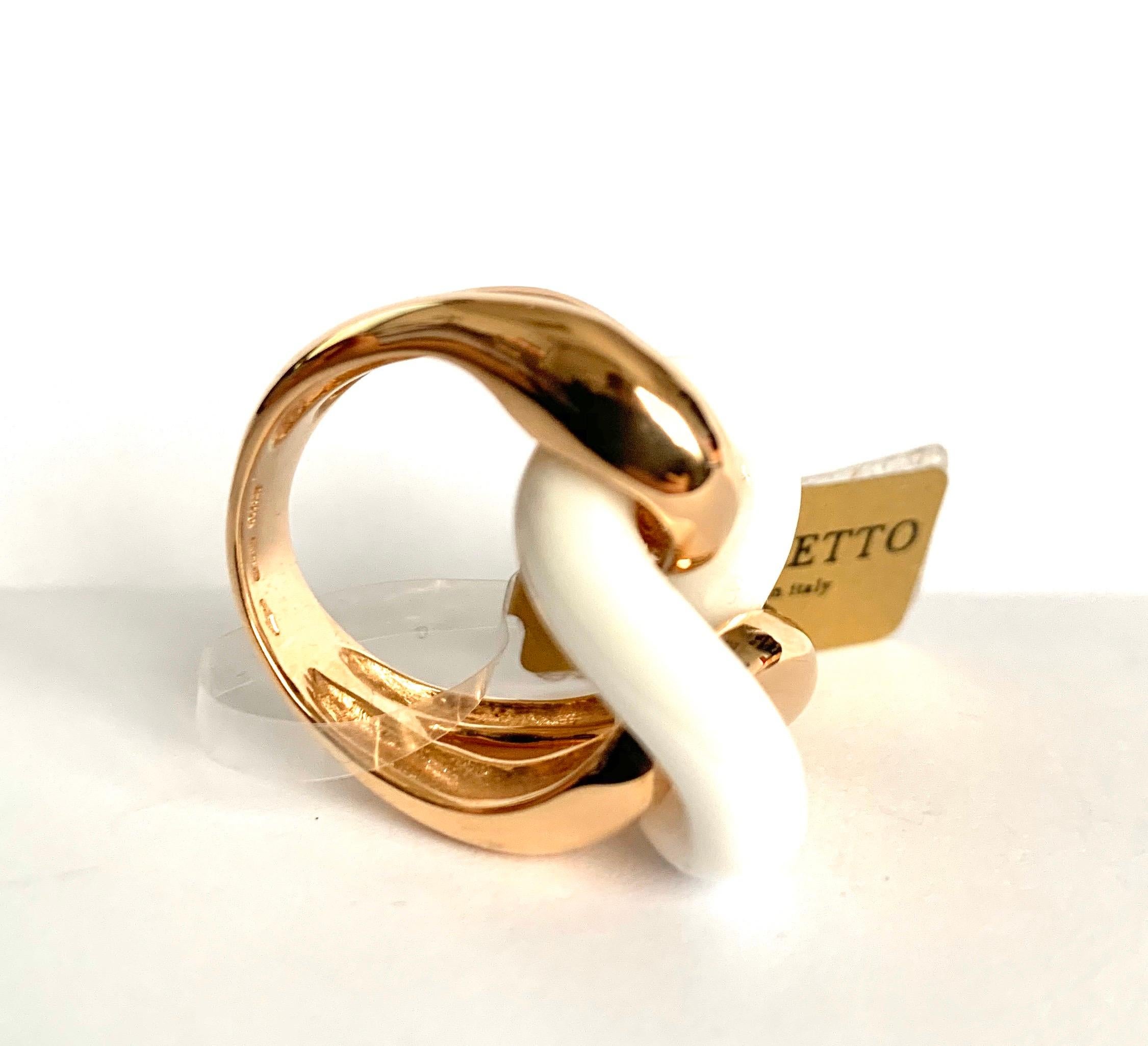 White Ceramic Groumette Ring 18 Karat Rose Gold For Sale 4