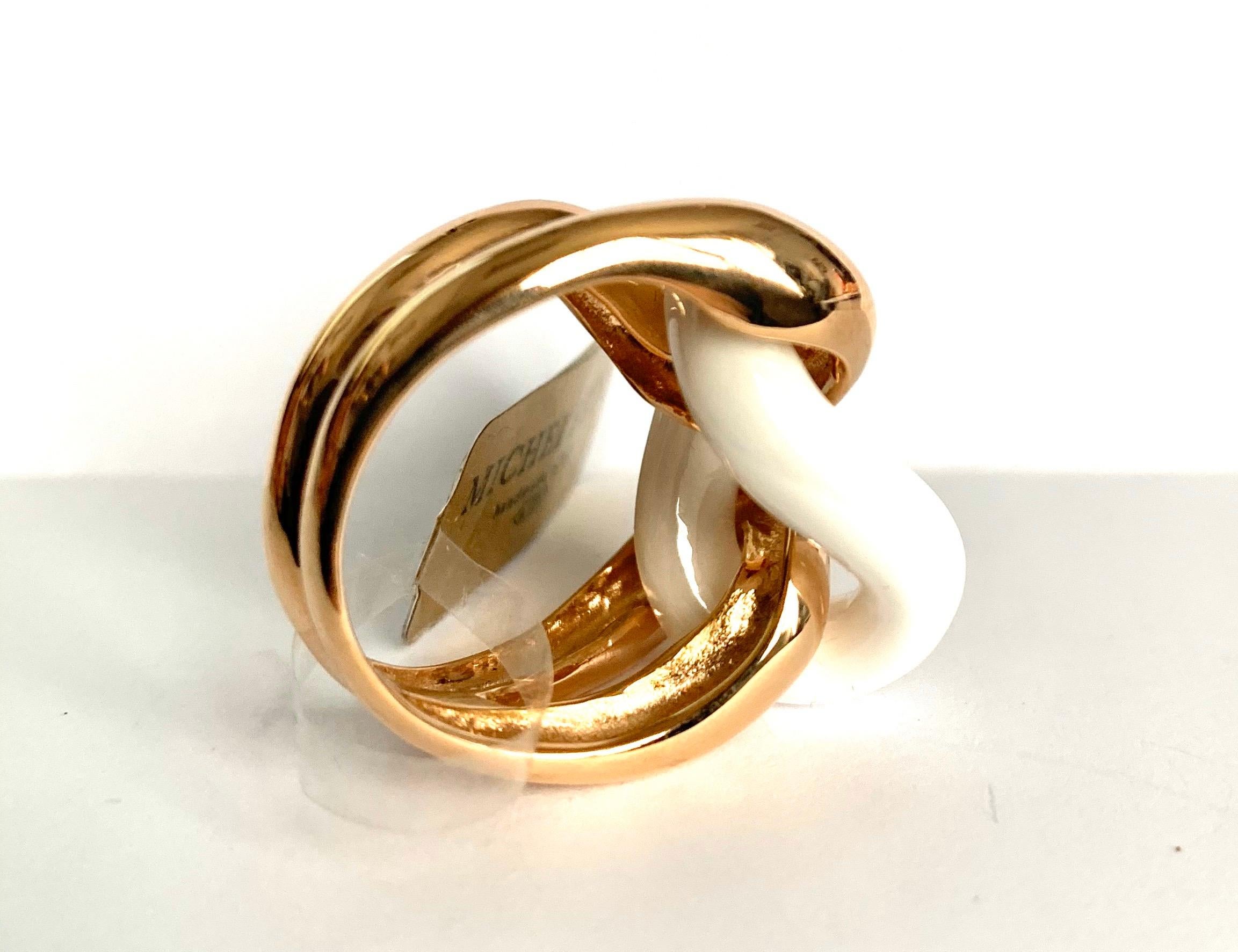 White Ceramic Groumette Ring 18 Karat Rose Gold For Sale 5