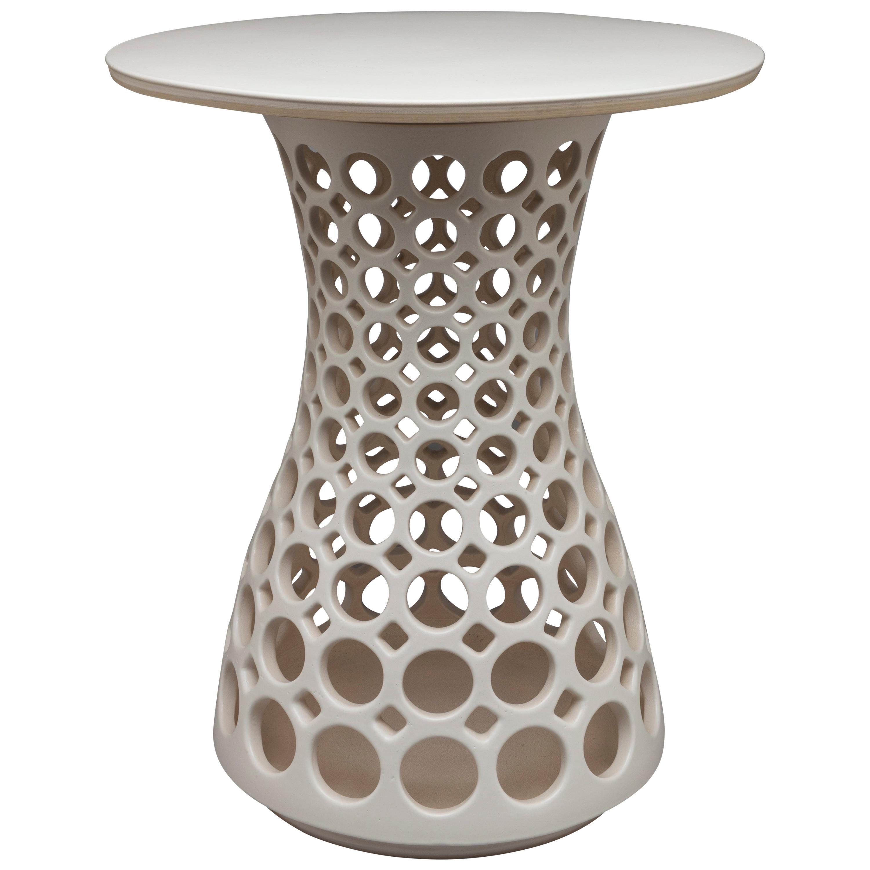 White Ceramic Hourglass Pierced Side Table with Ceramic Top