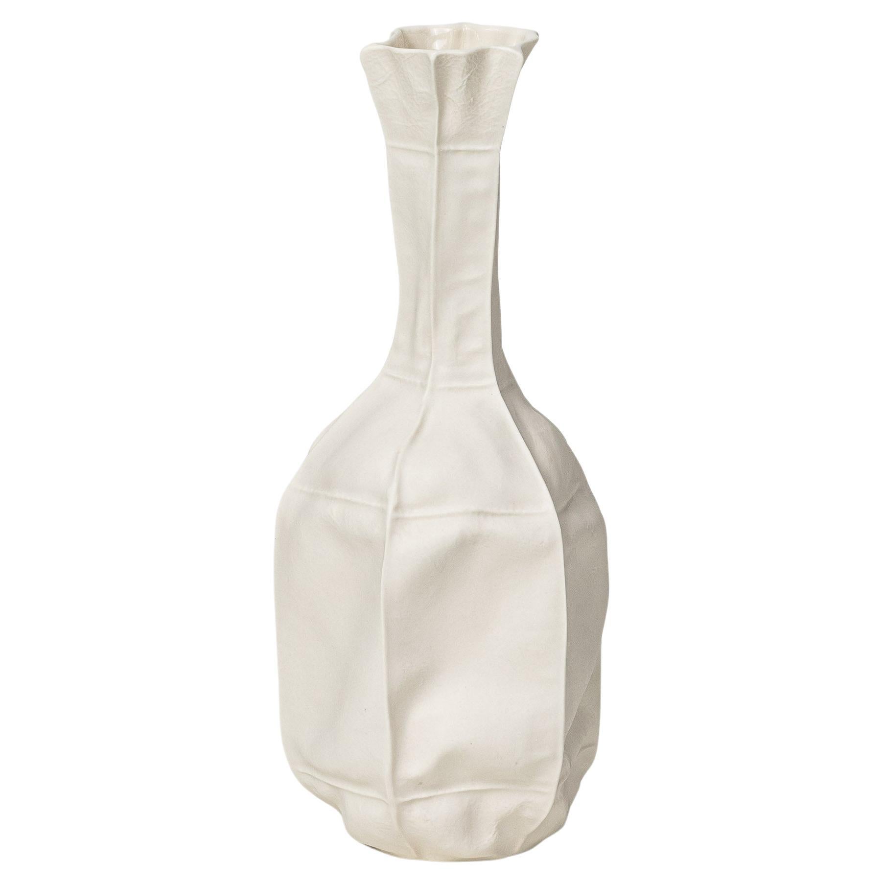 In-Stock, White Ceramic Kawa Vase 12, Leather textured Organic Modern porcelain