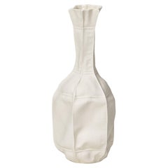 White Ceramic Kawa Vase #12, Leather textured Organic Modern porcelain, In-Stock