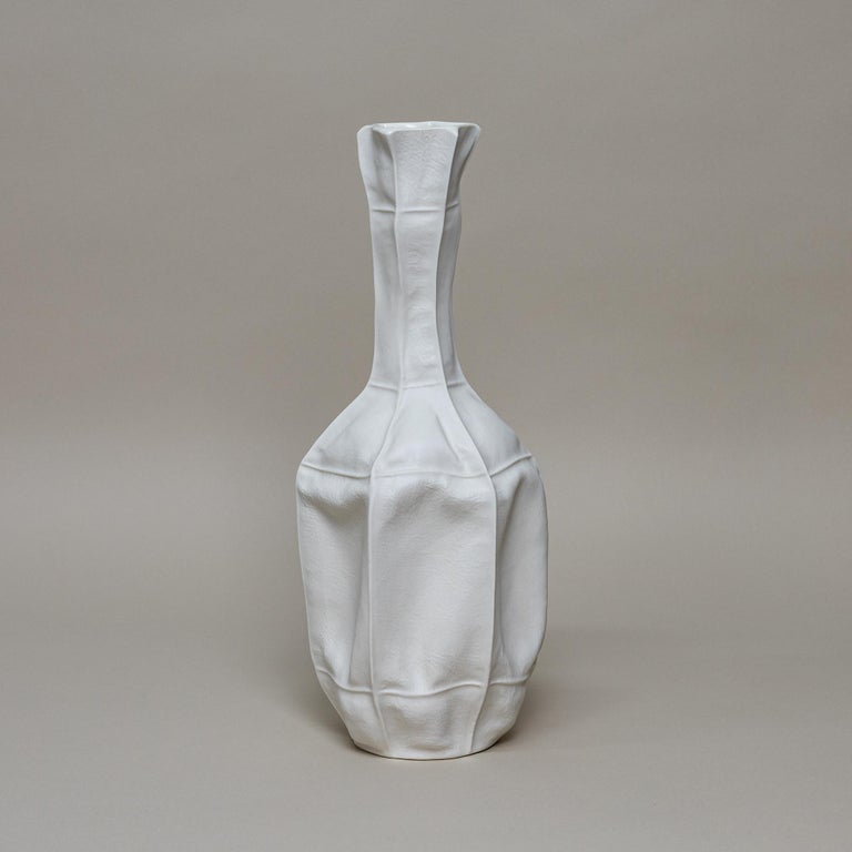 White Ceramic Kawa Vase #12, Leather textured Organic Porcelain Vessel In New Condition For Sale In Brooklyn, NY