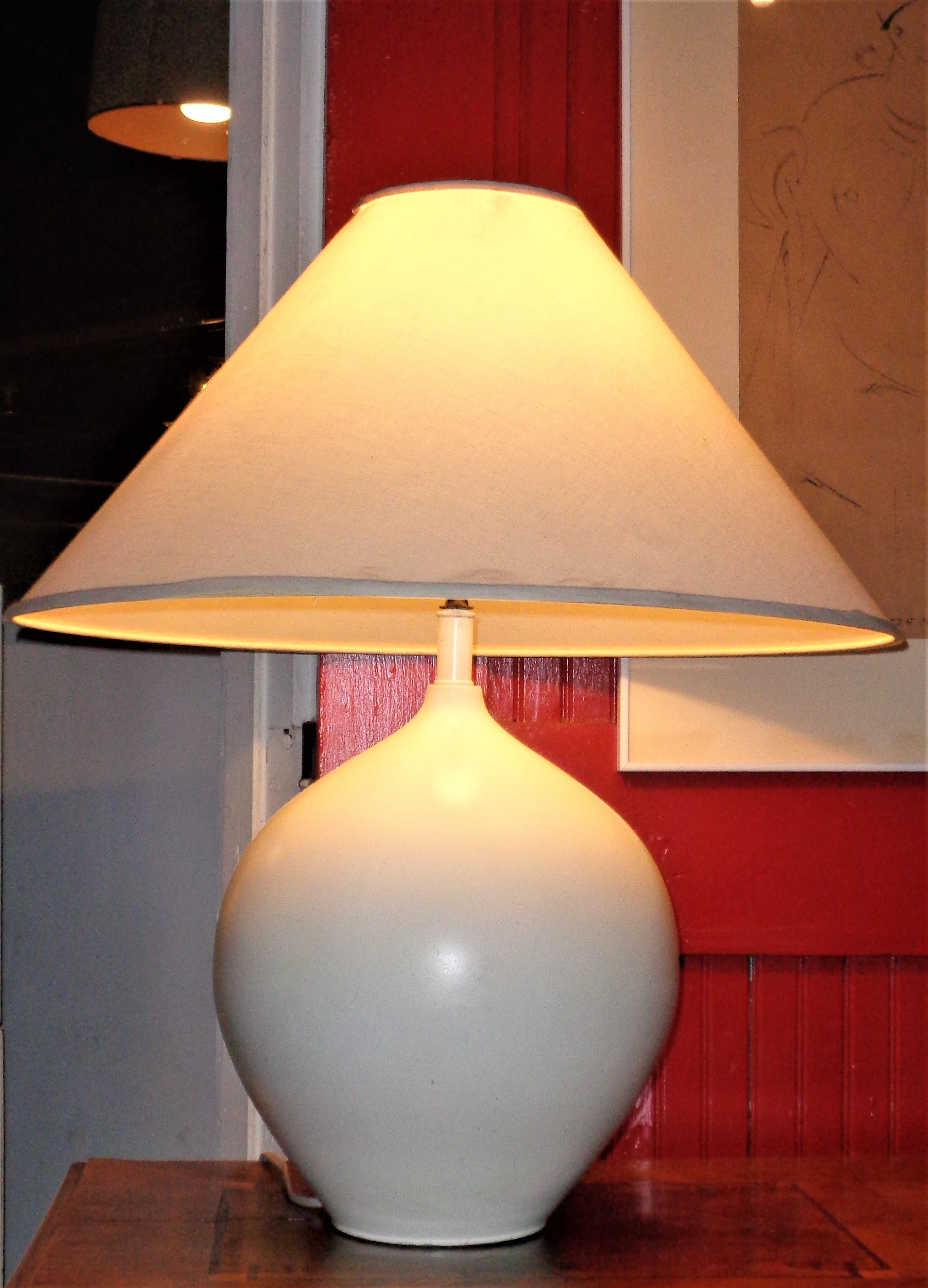 Glazed Large Bulbous Form Ceramic Table Lamp by Lotte and Gunnar Bostlund For Sale