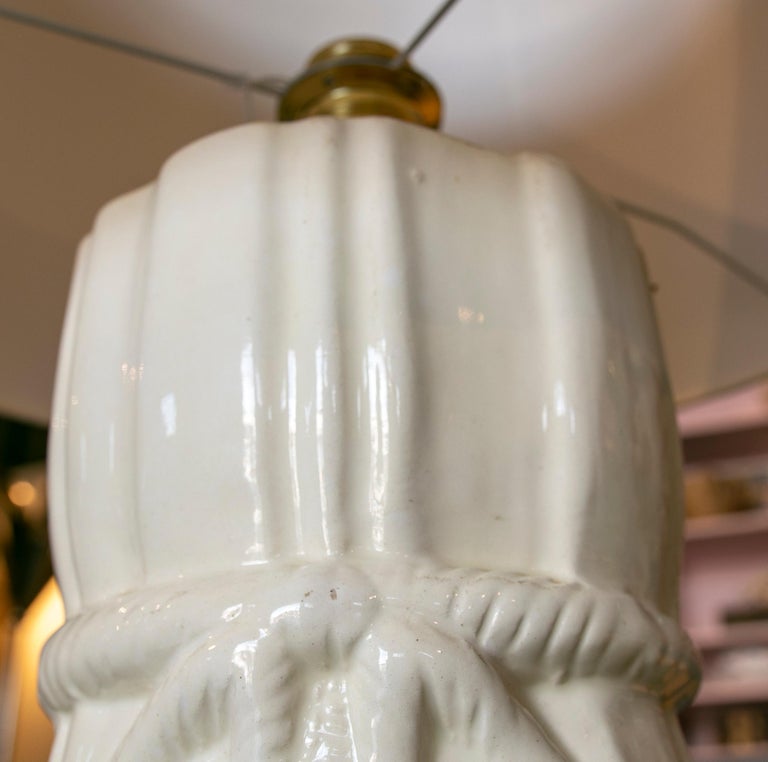 Ceramic Table Lamp Rope White Ceramic Lamp with Rope Tied To It For Sale at 1stDibs