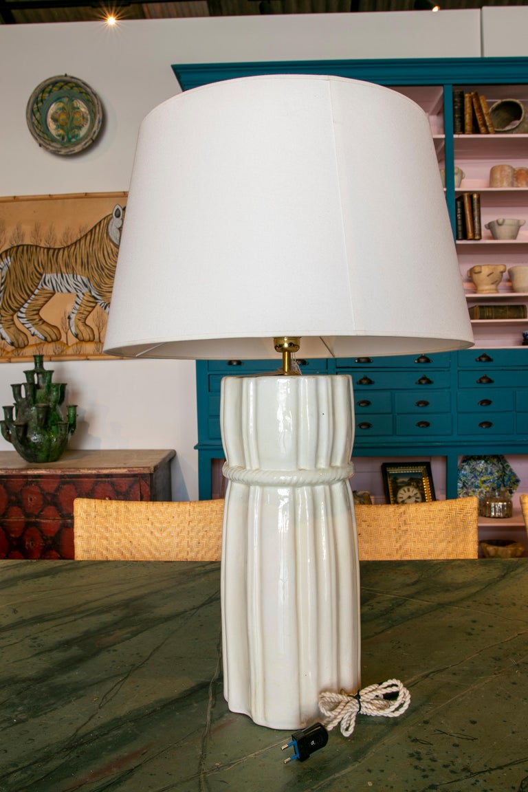 Ceramic Table Lamp Rope White Ceramic Lamp with Rope Tied To It For Sale at 1stDibs