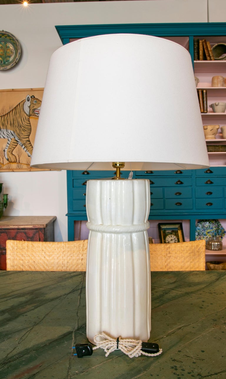 Ceramic Table Lamp Rope White Ceramic Lamp with Rope Tied To It For Sale at 1stDibs