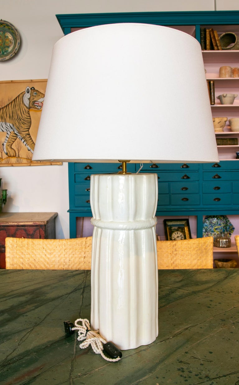 Ceramic Table Lamp Rope White Ceramic Lamp with Rope Tied To It For Sale at 1stDibs