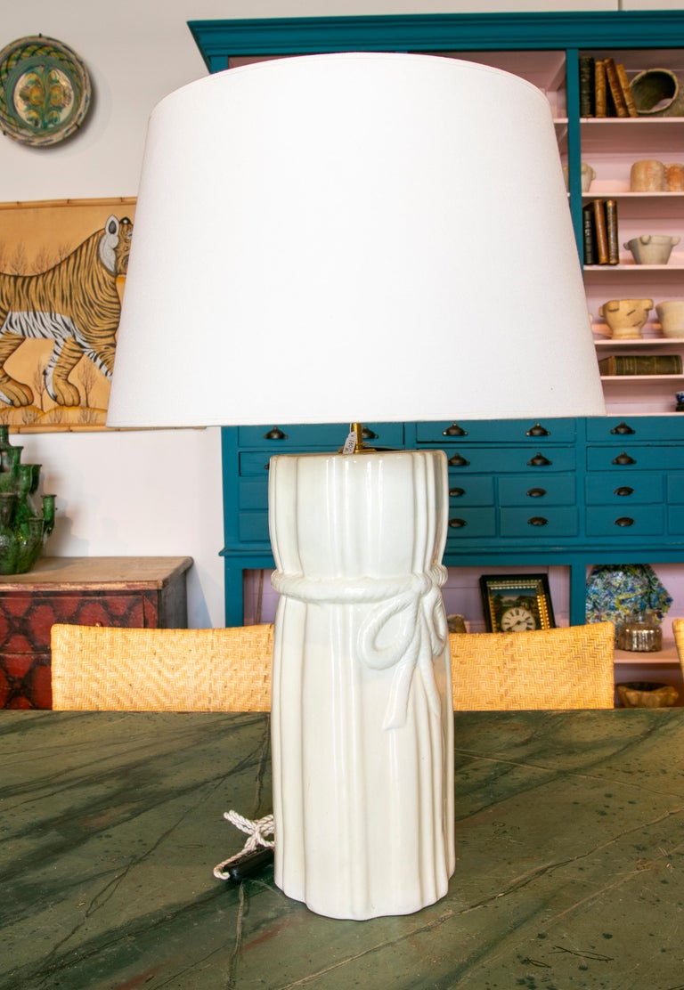 Ceramic Table Lamp Rope White Ceramic Lamp with Rope Tied To It For Sale at 1stDibs