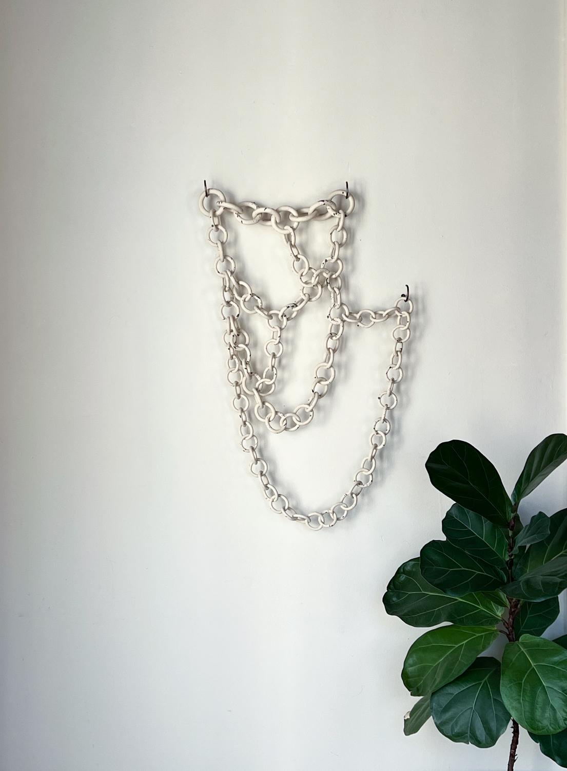 Hand-Crafted white Ceramic Link Chain Wall Sculpture