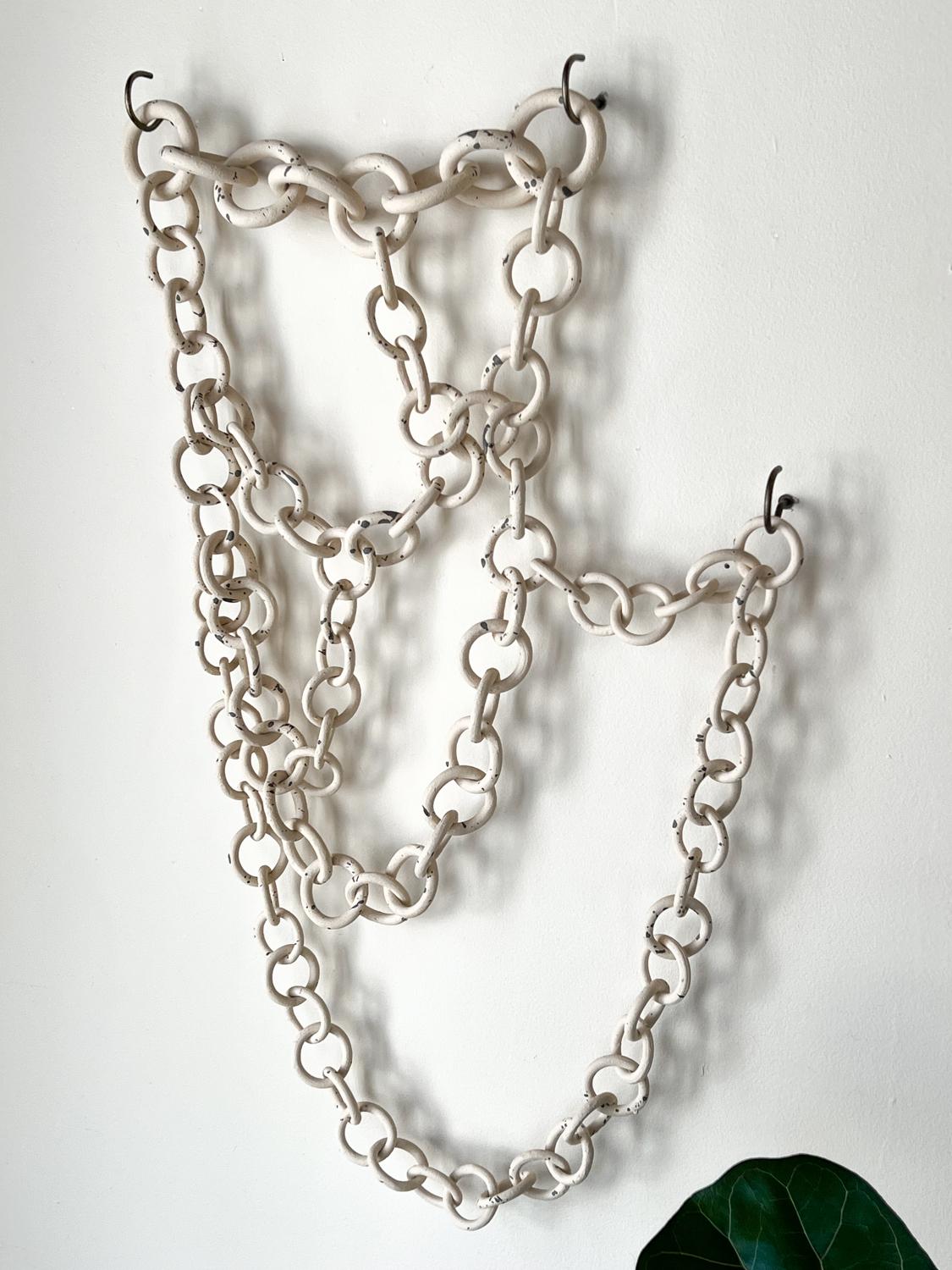white Ceramic Link Chain Wall Sculpture In New Condition In Stoughton, MA