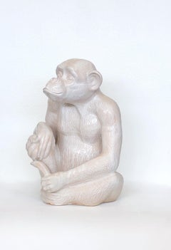 White Ceramic Monkey Sculpture