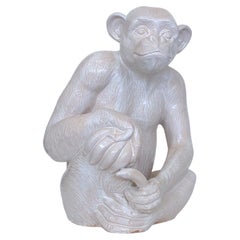 Retro White Ceramic Monkey Sculpture 