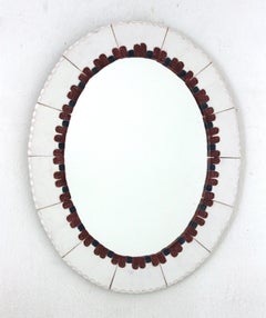 White Ceramic Oval Mirror, Spain, 1960s
