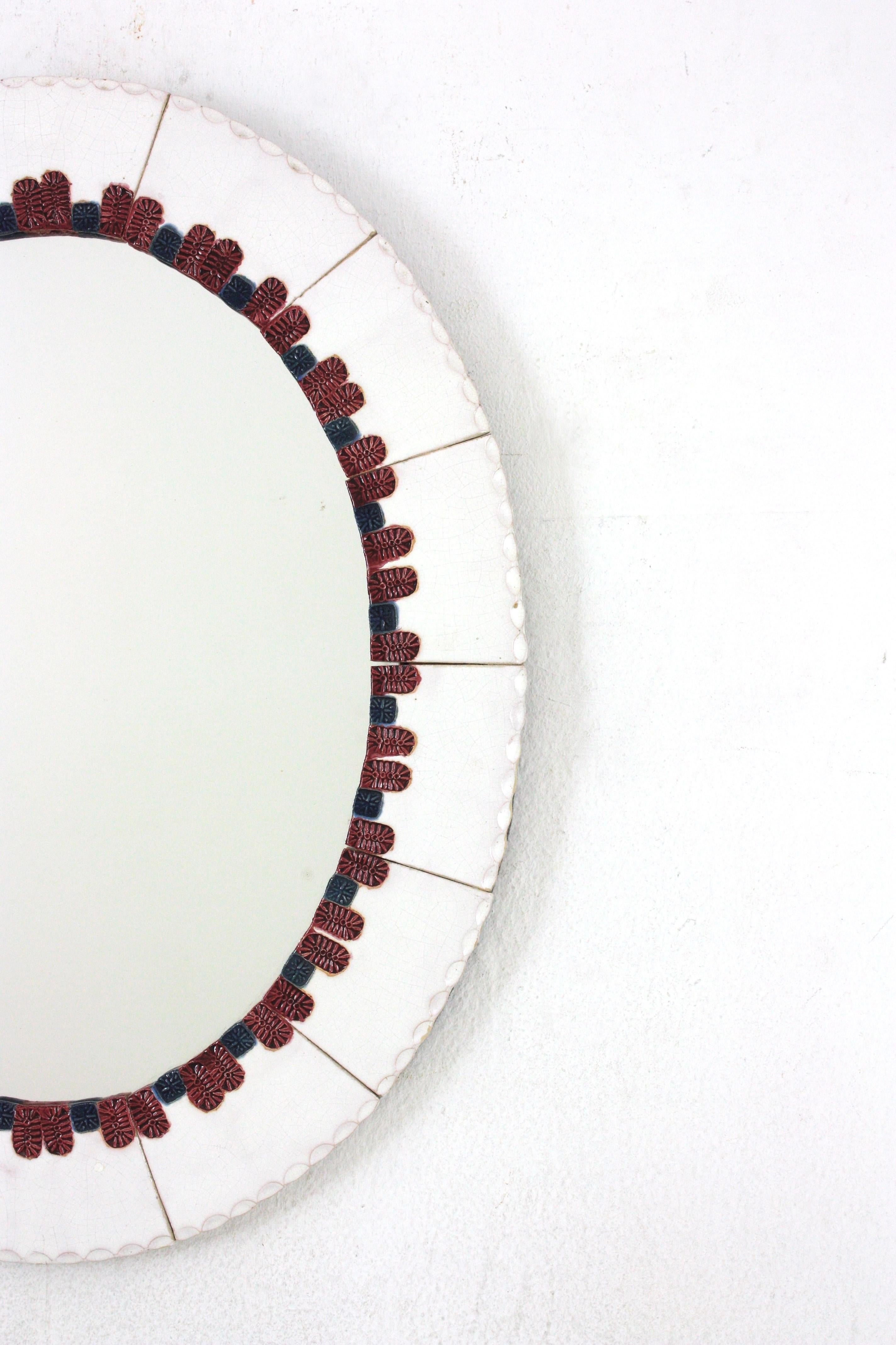 White Ceramic Oval Mirror, Spain, 1960s In Good Condition In Barcelona, ES