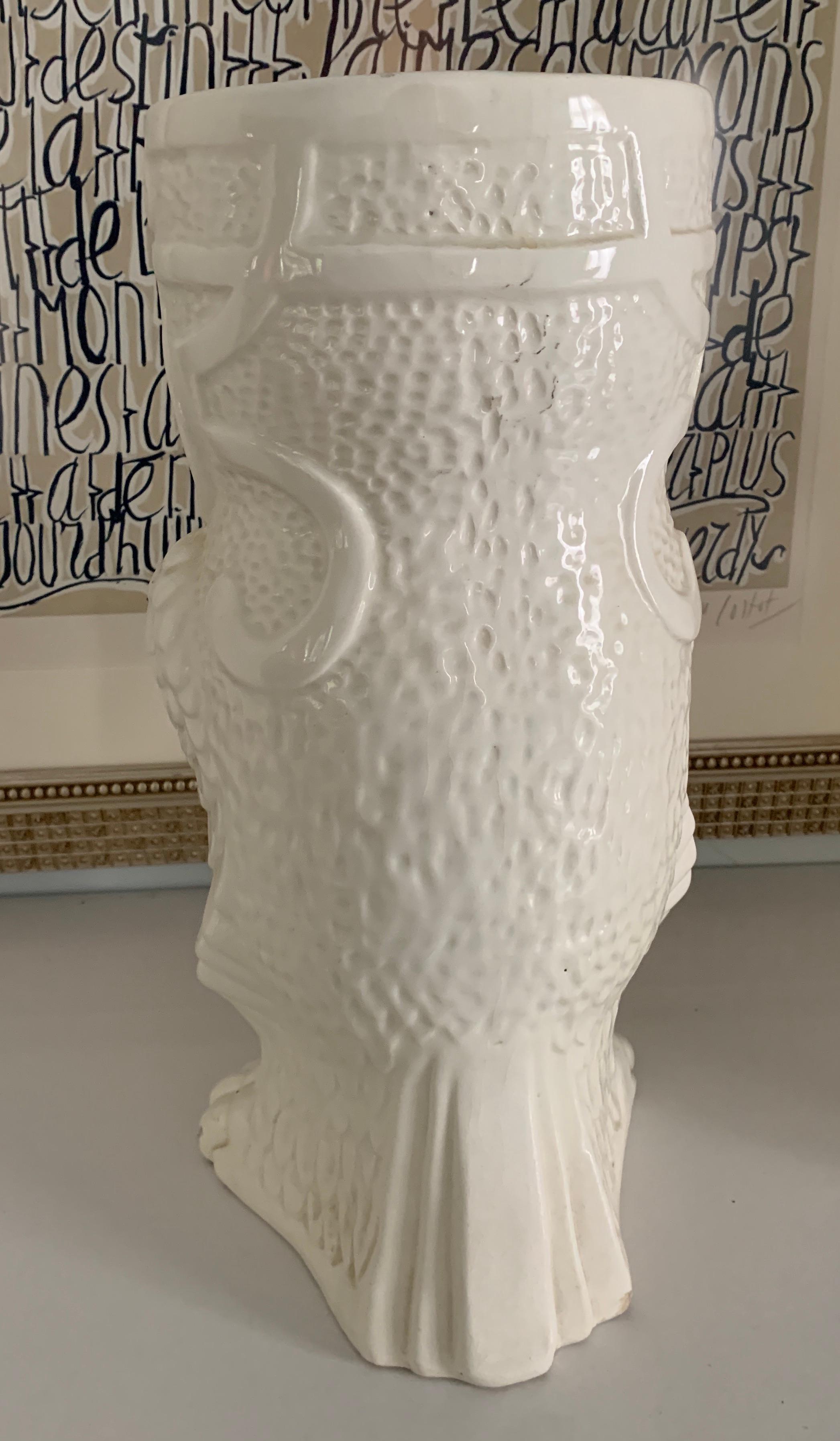 Mid-Century Modern White Ceramic owl Umbrella Stand