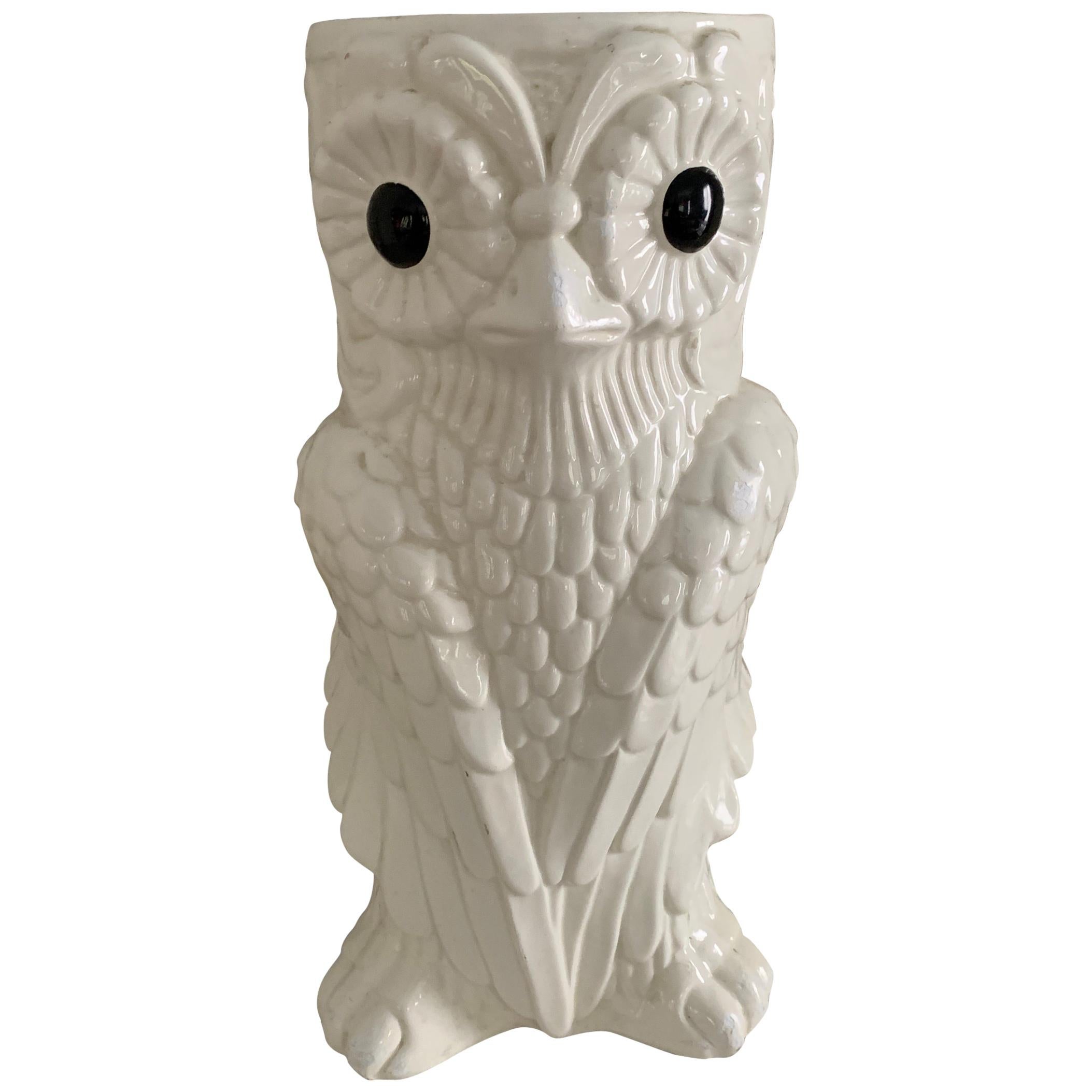 White Ceramic owl Umbrella Stand