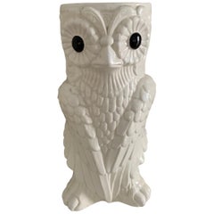 Vintage White Ceramic owl Umbrella Stand