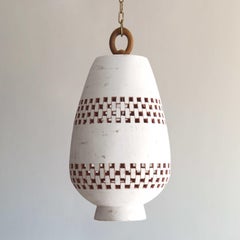 White Ceramic Pendant Light XL, Brushed Brass, Ajedrez Atzompa Collection