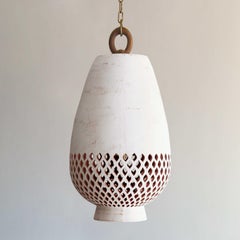 White Ceramic Pendant Light XL, Natural Brass, Diamantes Atzompa Collection