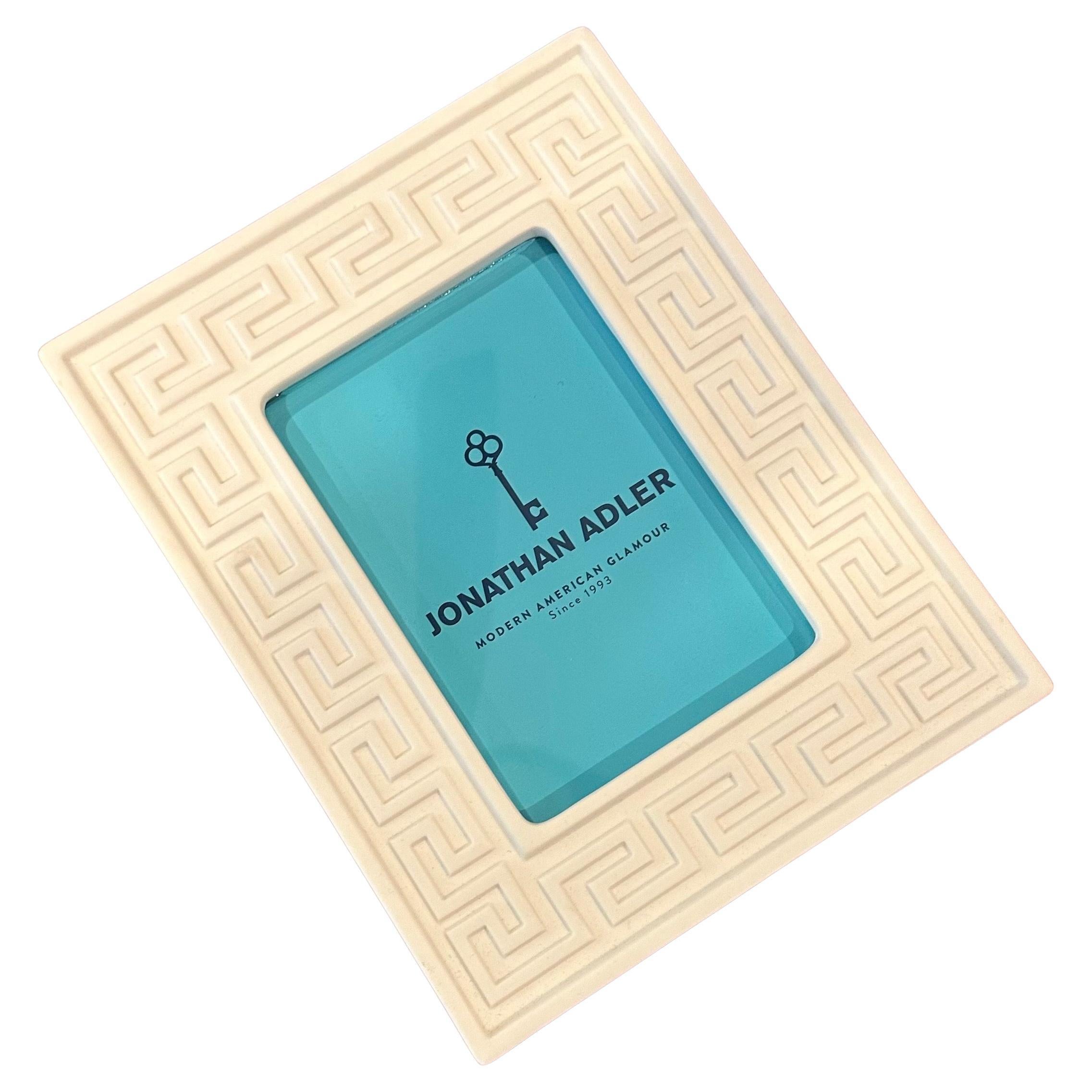 American White Ceramic Picture Frame with Greek Keys by Jonathan Adler - New in Box For Sale