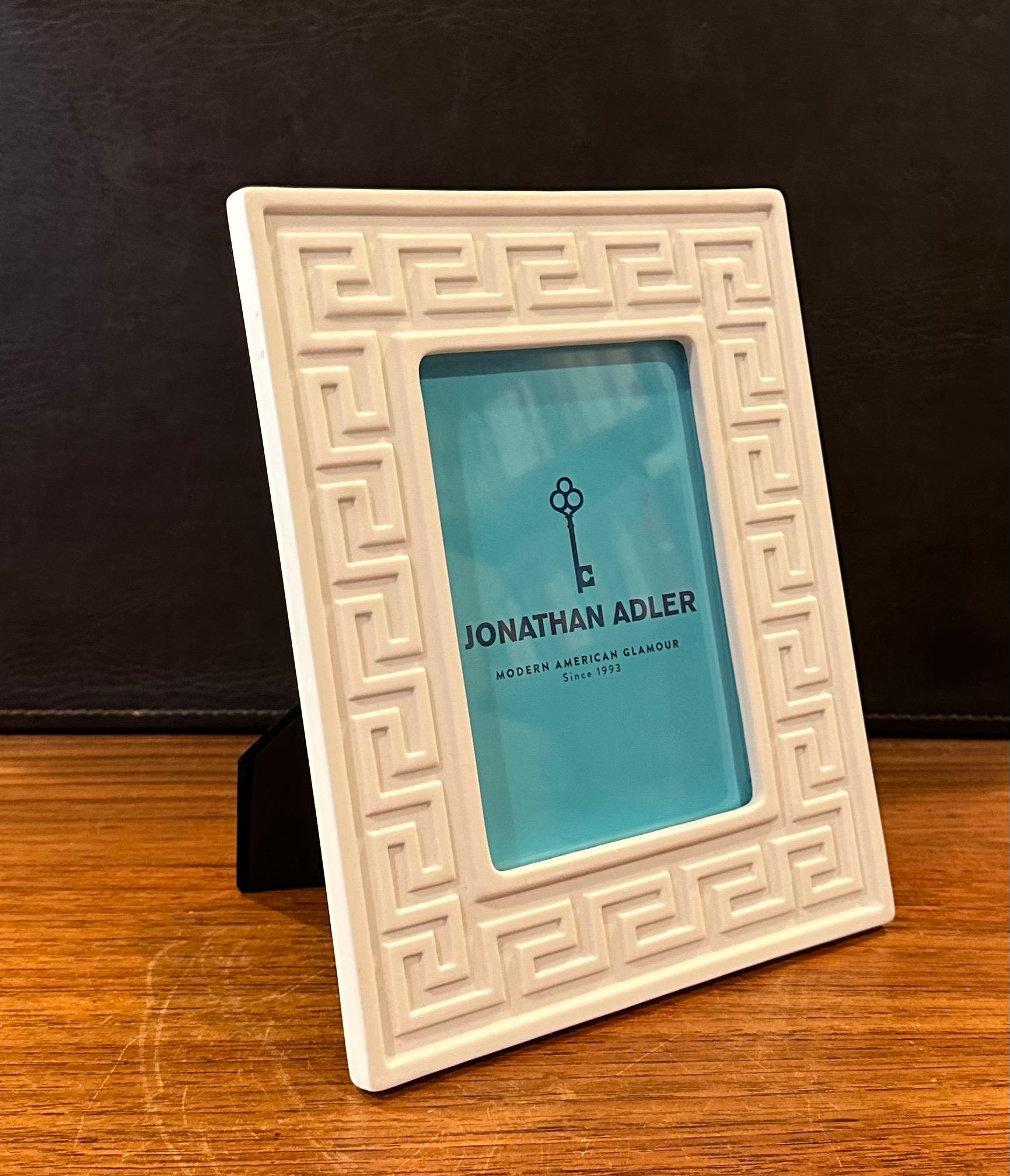 White Ceramic Picture Frame with Greek Keys by Jonathan Adler - New in Box In Excellent Condition For Sale In San Diego, CA