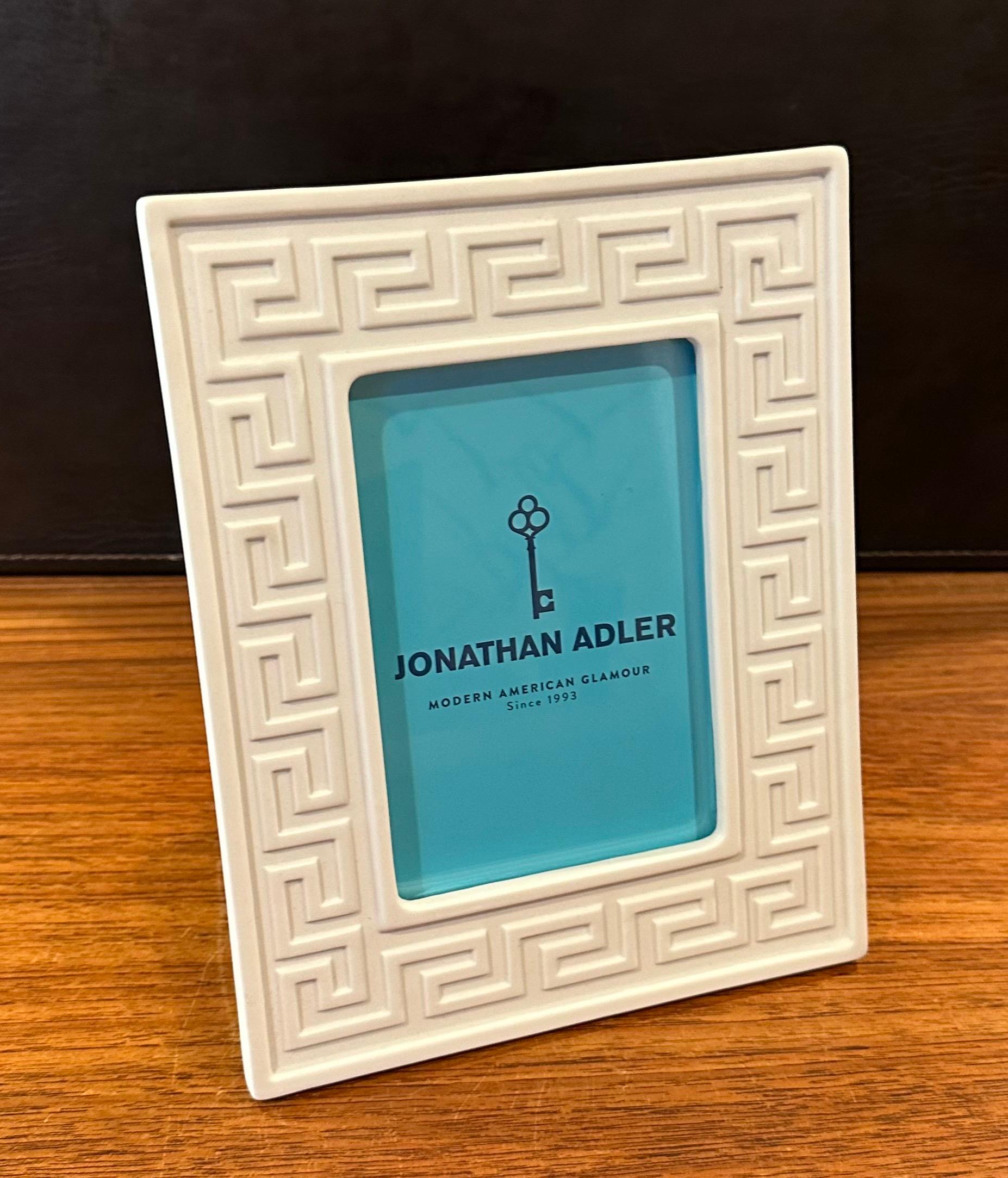 Contemporary White Ceramic Picture Frame with Greek Keys by Jonathan Adler - New in Box For Sale