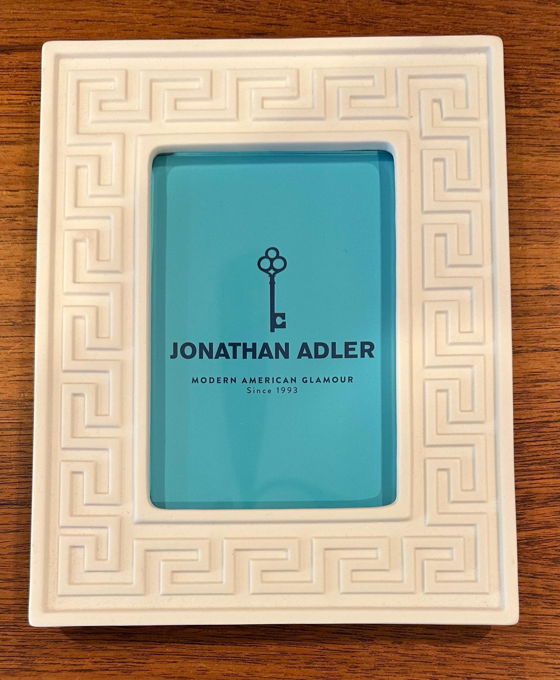 White Ceramic Picture Frame with Greek Keys by Jonathan Adler - New in Box For Sale 3