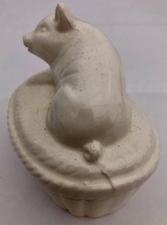 White Ceramic Pig Covered Box, Japan, 1980s in It's Original Box