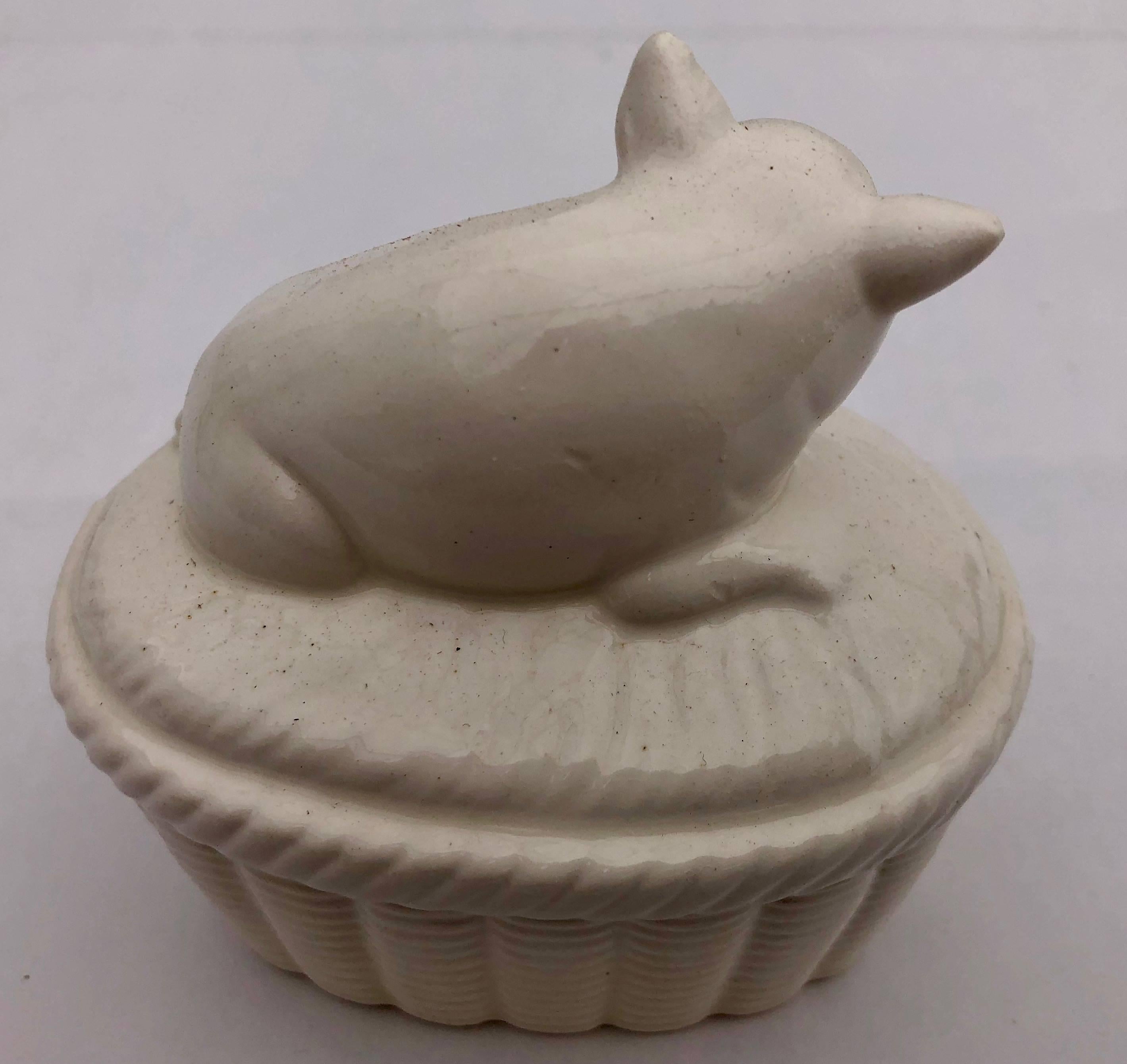 Japanese White Ceramic Pig Covered Box, Japan, 1980s in It's Original Box For Sale