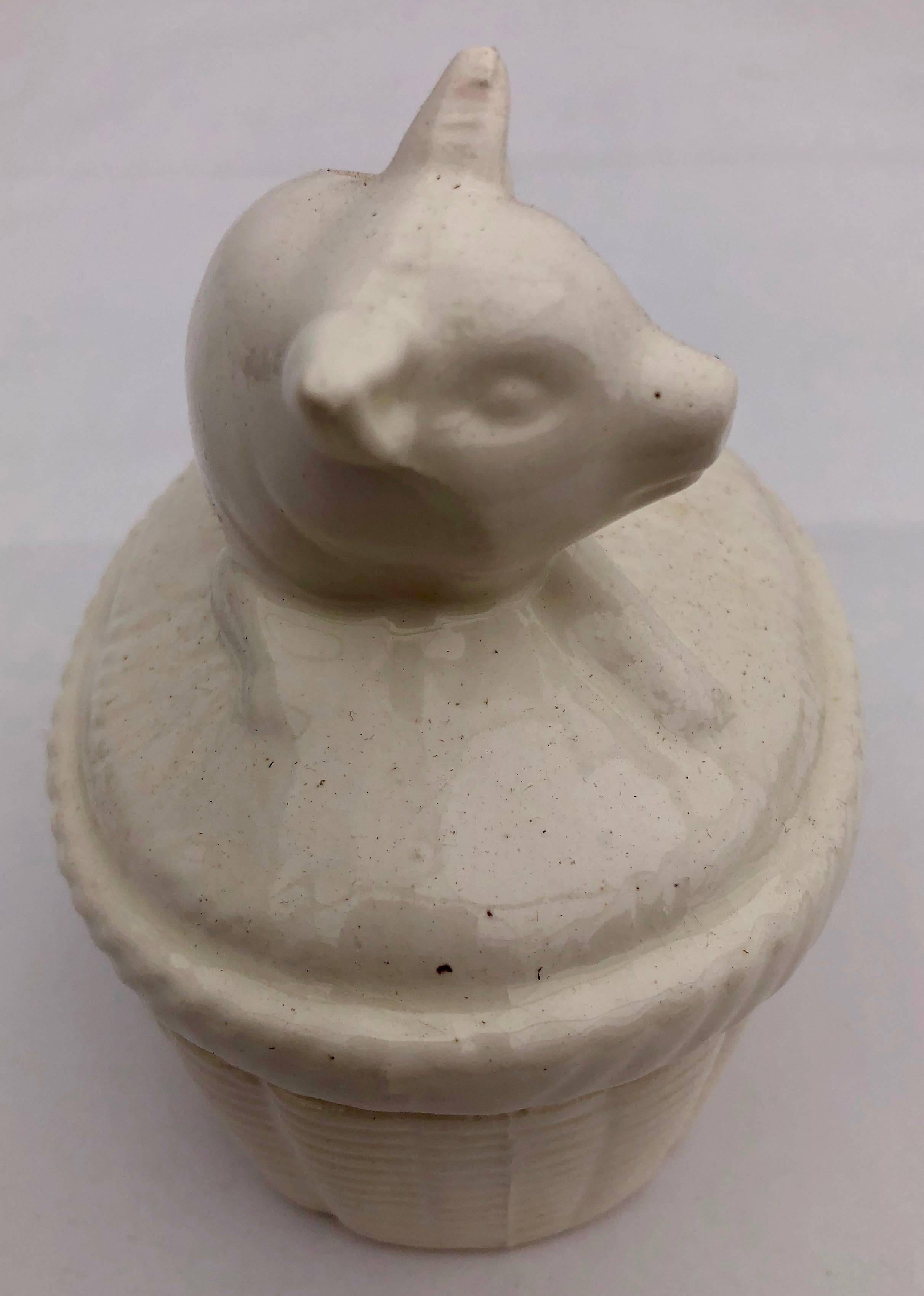 Hand-Crafted White Ceramic Pig Covered Box, Japan, 1980s in It's Original Box For Sale