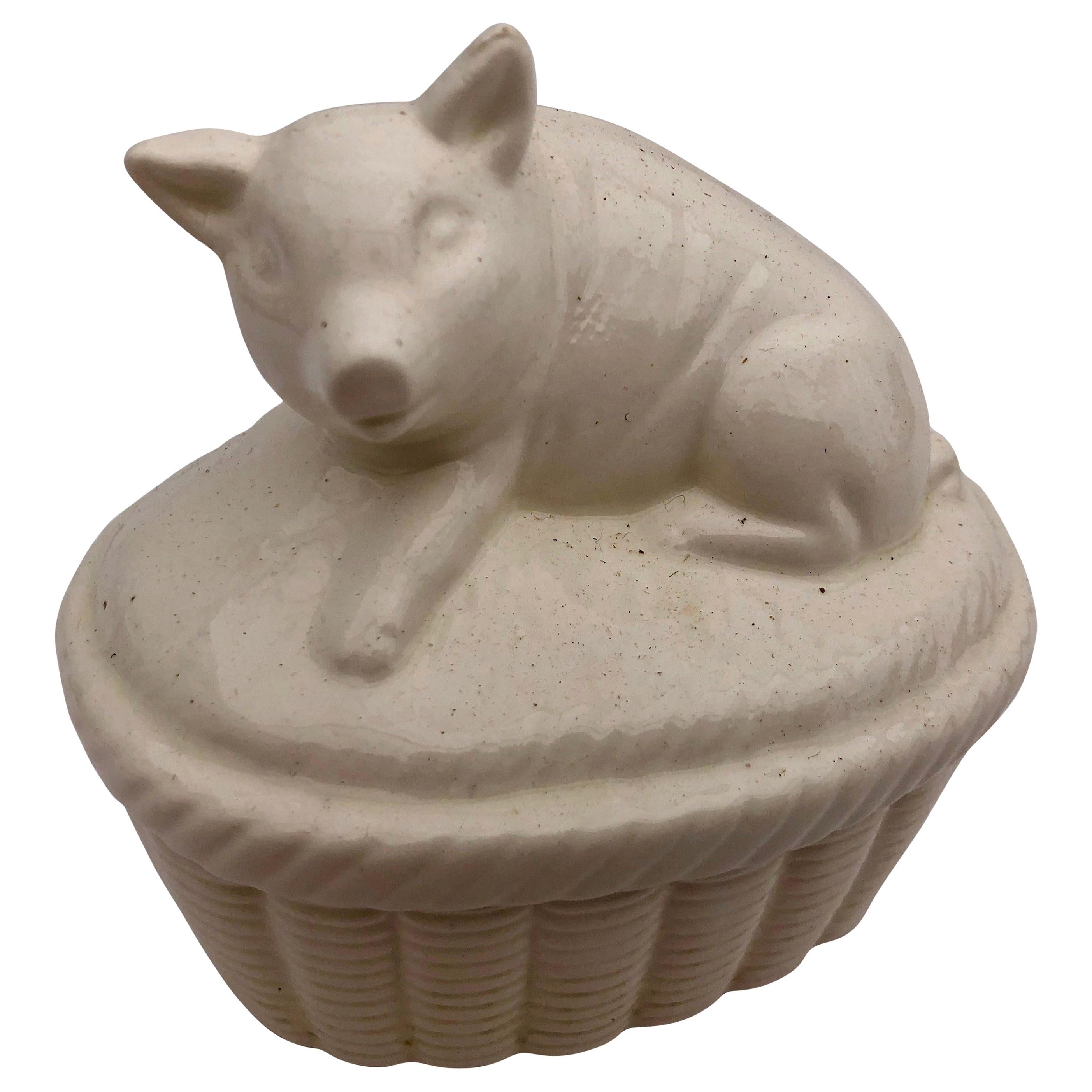 White Ceramic Pig Covered Box, Japan, 1980s in It's Original Box For Sale