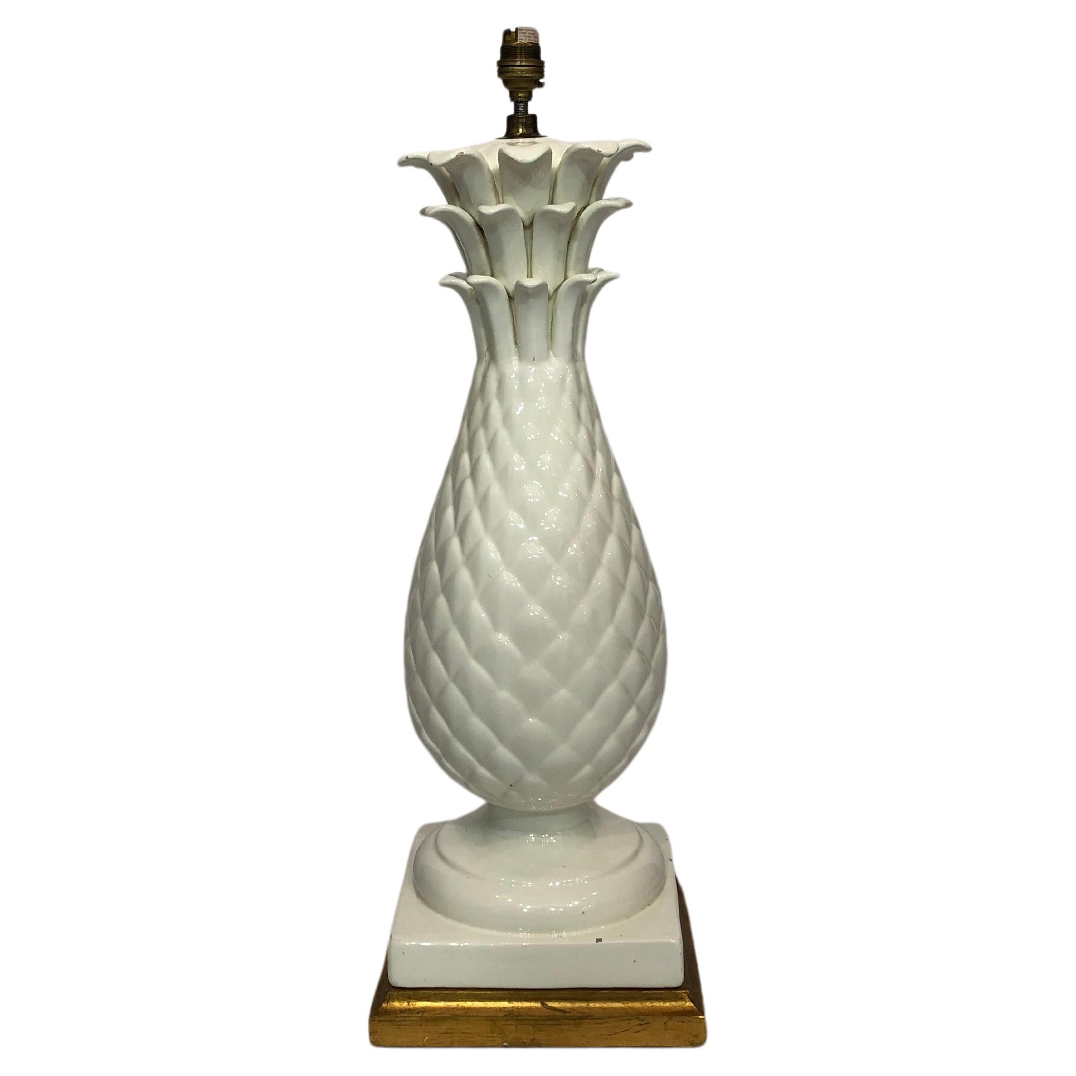 White Ceramic Pineapple Tall Table Lamp 1950s Hollywood Regency 1960s midcentury For Sale