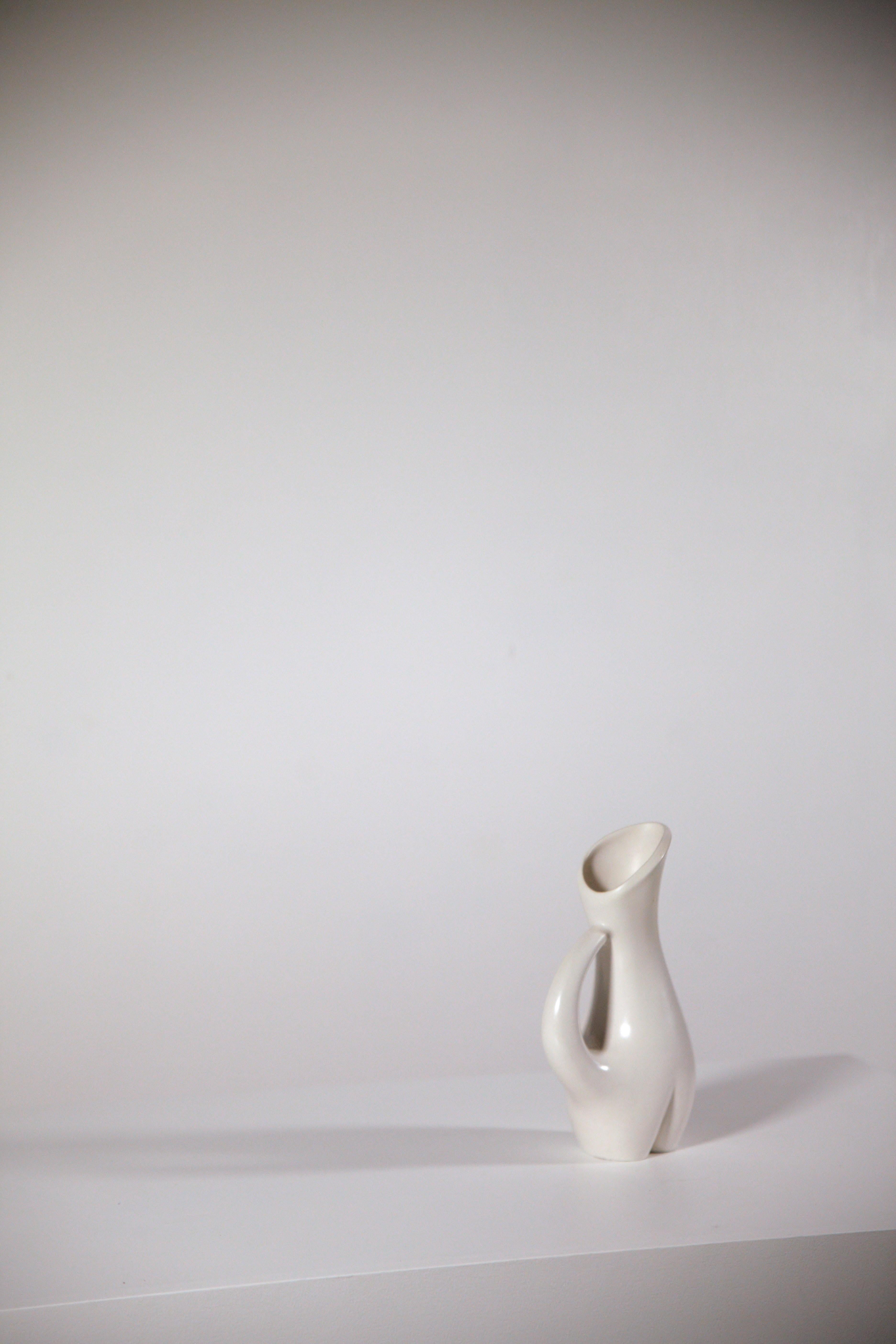 French White Ceramic Pitcher by Pol Chambost France 1970s For Sale