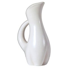Vintage White Ceramic Pitcher by Pol Chambost France 1970s