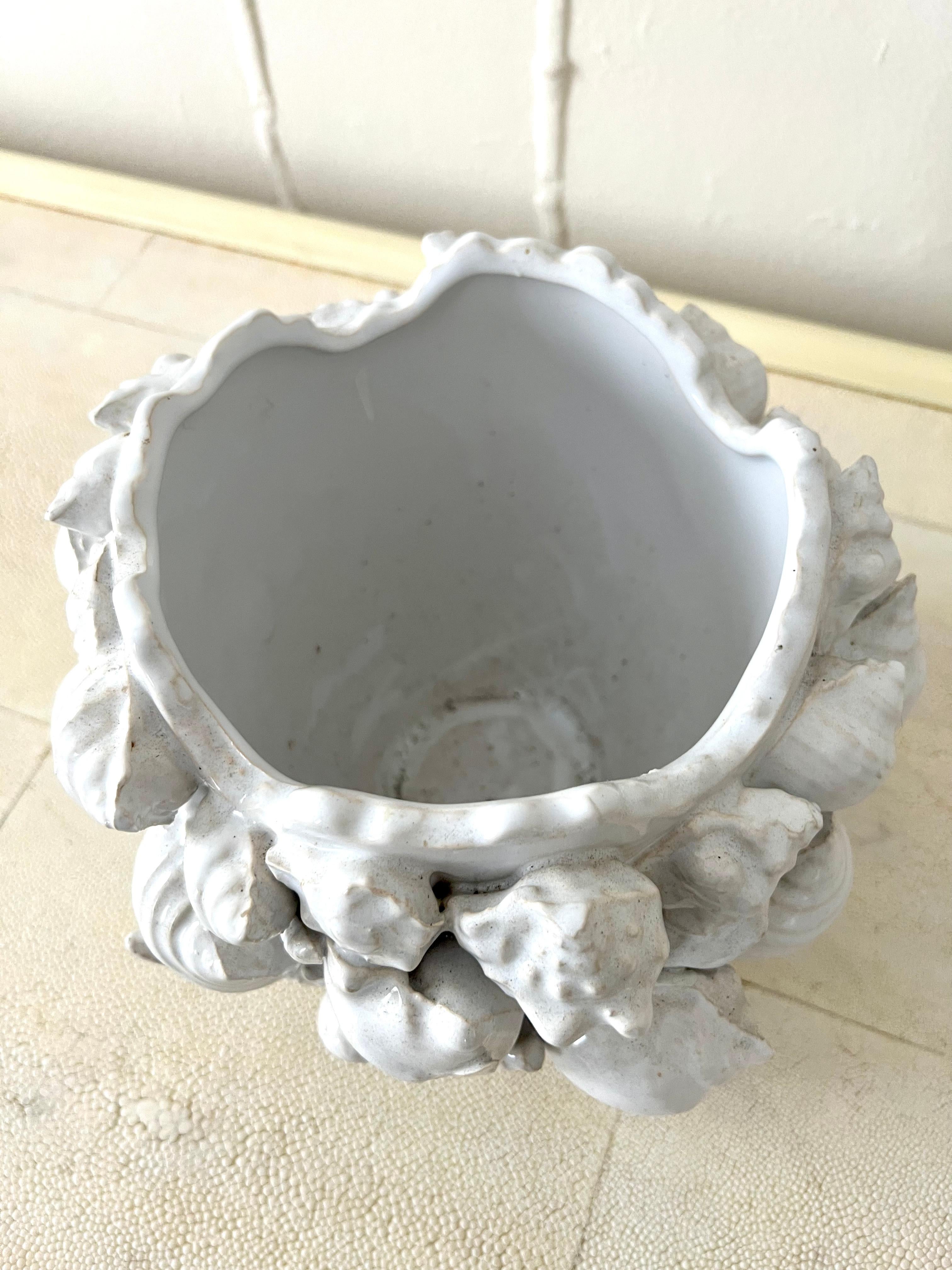 White Ceramic Porcelain Planter Jardiniere with Shell Motif 3