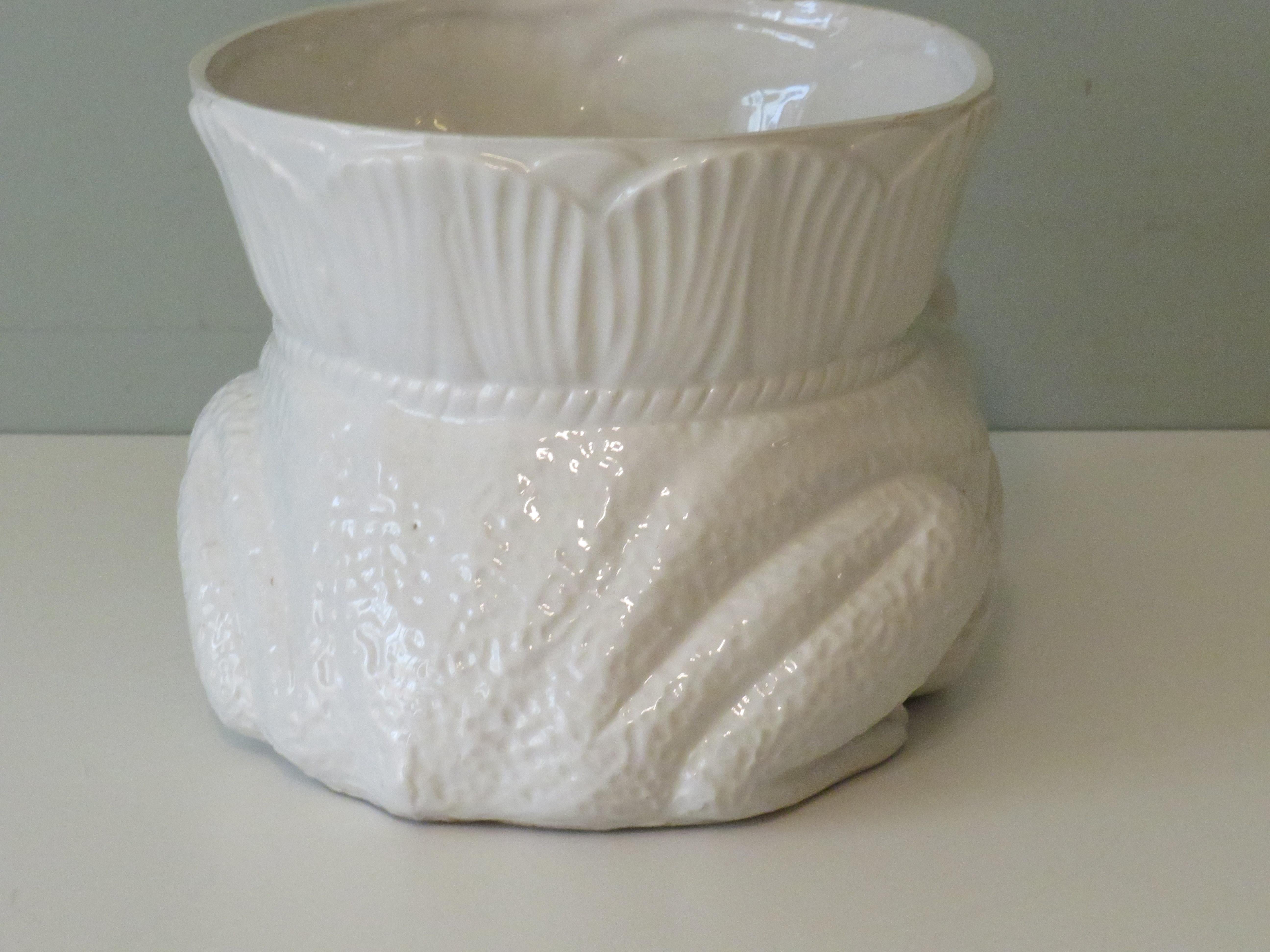 Mid-Century Modern White Ceramic Planter, Style Bassano Italy, 1960s
