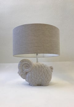 White Ceramic Ram Table Lamp by Hager