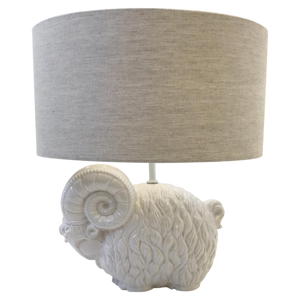 White Ceramic Ram Table Lamp by Hager 