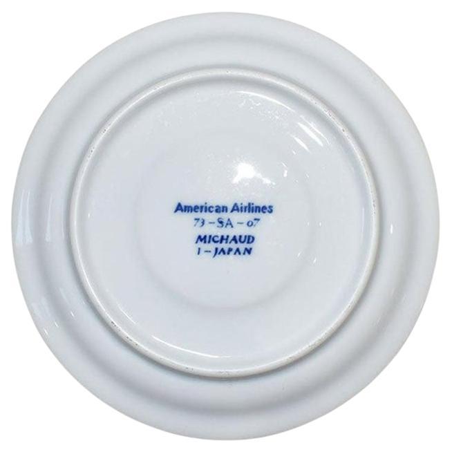 White Ceramic Saucer in White with Blue Trim by Michaud for American Airlines