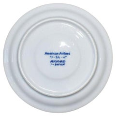 White Ceramic Saucer in White with Blue Trim by Michaud for American Airlines