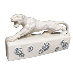 White Ceramic "Sportsman Panther" TV Lamp signed Kron, 1955