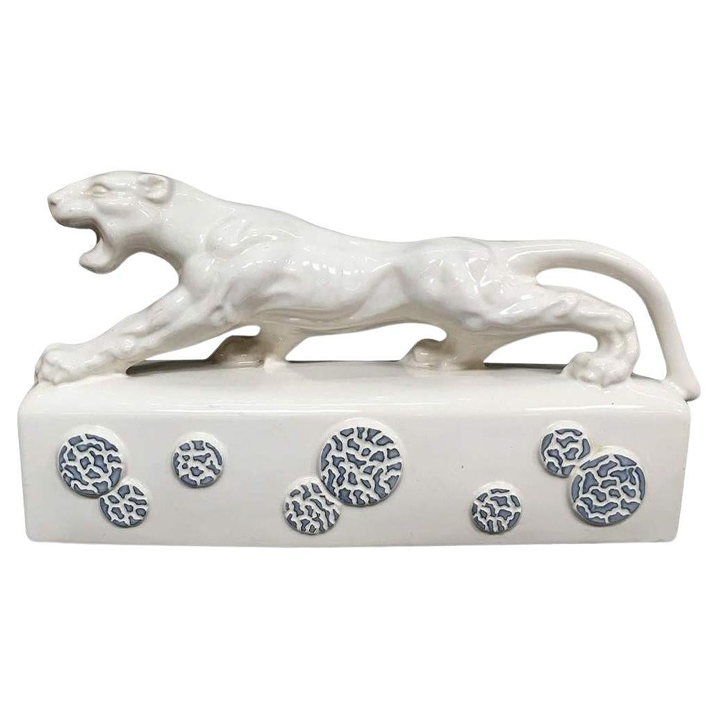 White Ceramic "Sportsman Panther" TV Lamp signed Kron, 1955