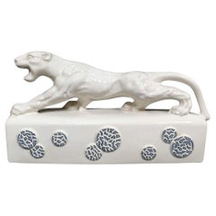 White Ceramic "Sportsman Panther" TV Lamp signed Kron, 1955