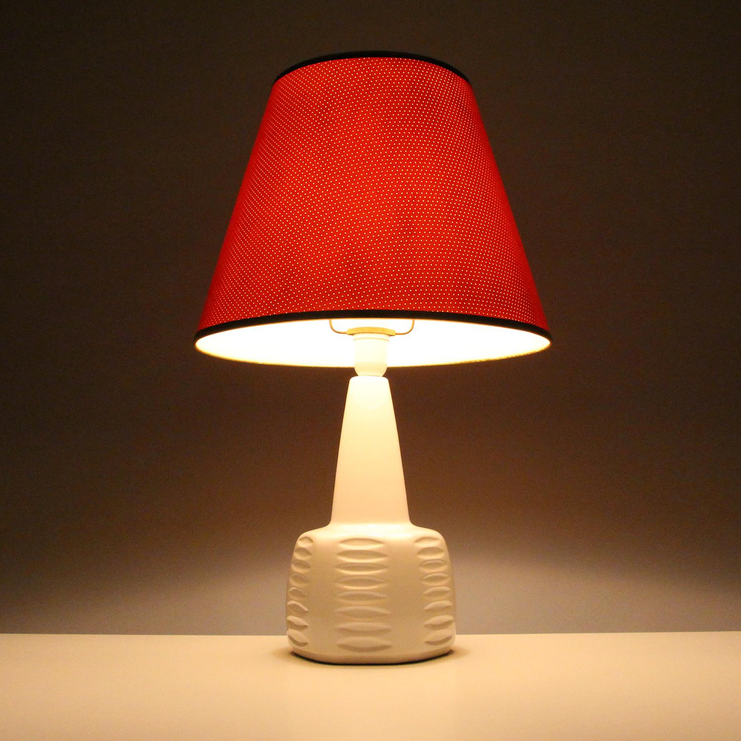 Danish White Ceramic Table Lamp by Einar Johansen for Soholm 1960s with Shade Included For Sale